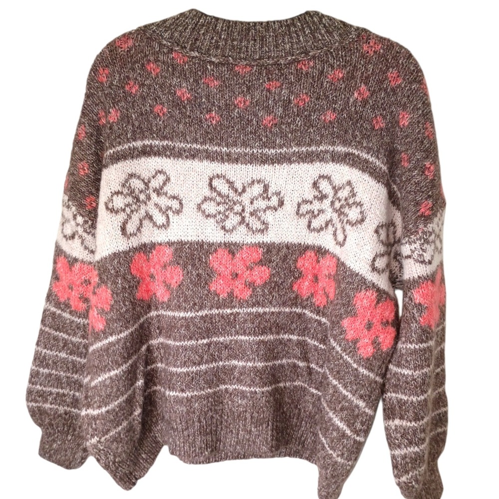 SO Goods For Life Womens Brown Pink Floral Marl Knit V-Neck Sweater Large - Picture 2 of 9